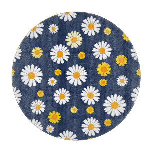 Navy Blau Gelbe Gänseblümchen Florale Einfache Ret Schneidebrett
