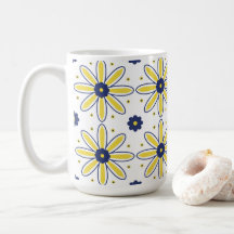 Navy Blau & Gelbe Mittelmeer-Margerite-Kachel