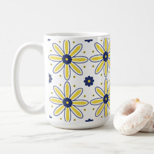Navy Blau & Gelbe Mittelmeer-Margerite-Kachel Kaffeetasse