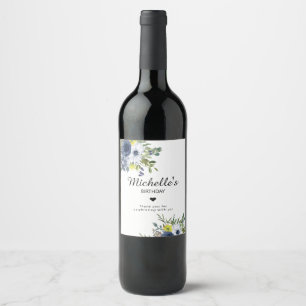 Navy Blau Gelbe Wasserfarbe Florale Geburtstagsfei Weinetikett