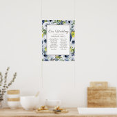 Navy Blau Gelbe Weiße Florale Hochzeitsfeier Poster (Küche)