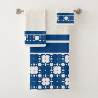 Navy Blau Geometrisches Florales Prägemuster Badhandtuch Set