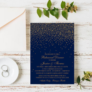 Navy Blau & Glam Gold Konfetti Hochzeitsprobe Einladung