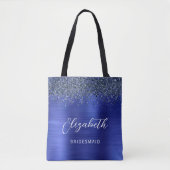 Navy Blau Glam Metallic Schrift Brautjungfer Tasche (Vorderseite)