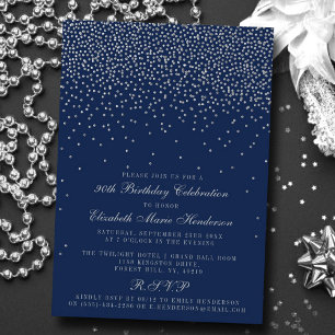 Navy Blau & Glam Silber Konfetti Geburtstag Einladung