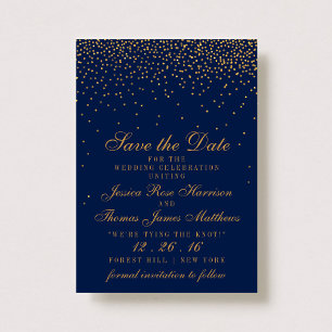 Navy Blau & Glamour Gold Konfetti Save The Date