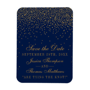Navy Blau & Glamour Gold Konfetti Save The Date Magnet