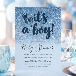 Navy Blau Glitter Ombre It's A Boy Baby Shower Einladung