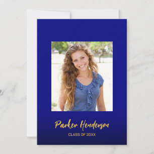 Navy Blau Gold 2 Foto Abschlussanzeige Einladung