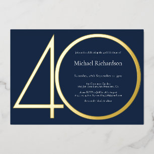 Navy Blau Gold 40. Geburtstag Folieneinladung