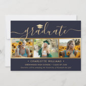 Navy Blau Gold 4 Foto-Collage Script Abitur Ankündigung (Vorderseite)