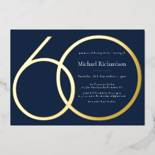 Navy Blau Gold 60. Geburtstag Folieneinladung