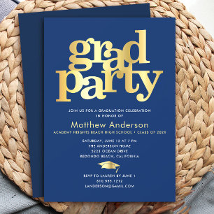 Navy Blau Gold Abschlusskappe Fett Typography Mini Einladung
