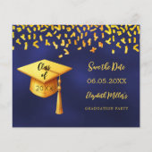 Navy Blau Gold Abschlussparty Save the Date Flyer (Vorne)