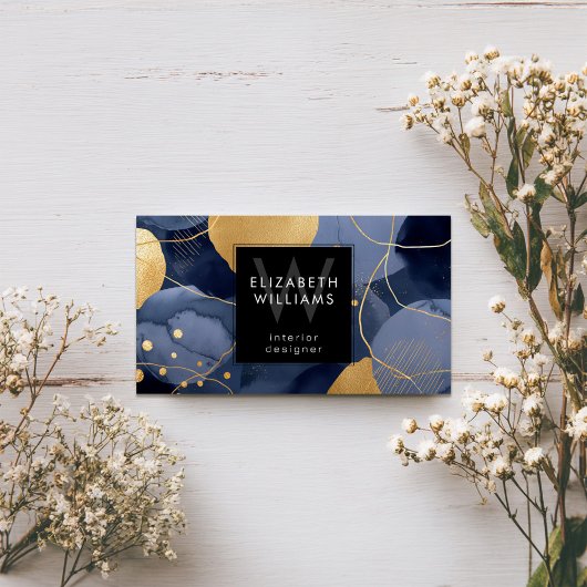 Navy Blau Gold Abstrakt Monogramm Visitenkarte