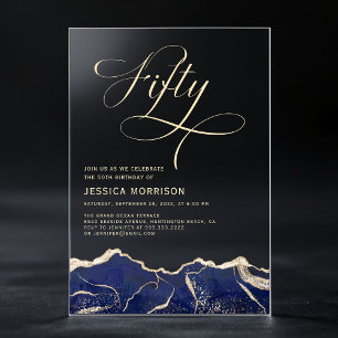 Navy Blau Gold Achat 50. Fünfzigster Geburtstagspa Acryleinladungen