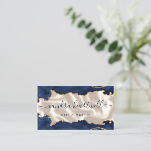 Navy Blau Gold Achat Elfenbein Luxus Stylist Visitenkarte (Stehend Vorderseite)