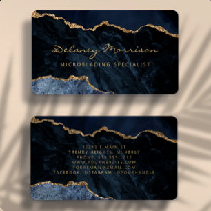 Navy Blau Gold Achat Microblading abgerundet Visitenkarte