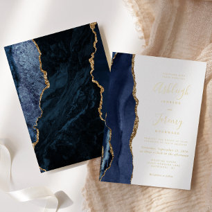 Navy Blau Gold Achat Moderne Hochzeit Folieneinladung