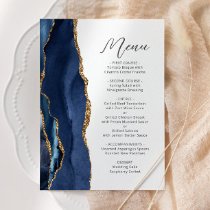 Navy Blau Gold Achat Moderne Schrift Hochzeit Menükarte
