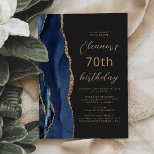Navy Blau Gold Achat Schiefer Schrift 70. Geburtst Einladung