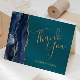 Navy Blau Gold Achat Türkis Hochzeits-Dankeschön Karte
