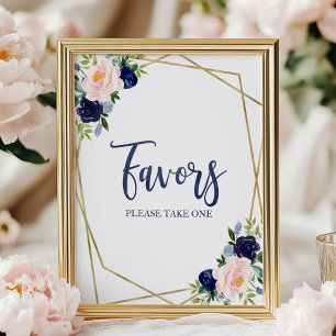 Navy Blau Gold Aquarell Blumen Danksagungskarten S Poster