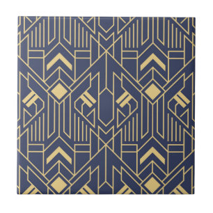 Navy Blau Gold Art Deco Geometrisches Muster Fliese