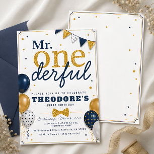 Navy Blau Gold Baby Geburtstag Einladung