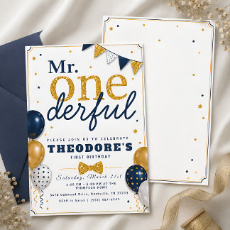 Navy Blau Gold Baby Geburtstag Einladung