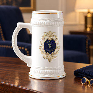 Navy Blau Gold Barock Brautführer Bierglas