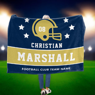 Navy Blau Gold Benutzerdefinierter Fußballname Fleecedecke