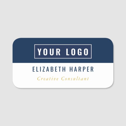 Navy Blau Gold Benutzerdefiniertes Logo Profession Namensschild (Vorderseite)