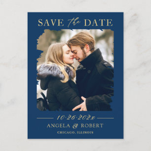 Navy Blau Gold Bilderrahmen Save the Date Postkarte