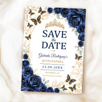 Navy Blau Gold Blumen Quinceanera