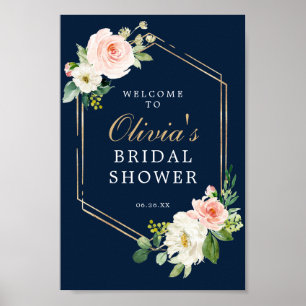 Navy Blau Gold Blush Brautparty Willkommensschild Poster