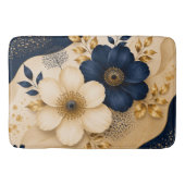 Navy Blau & Gold Botanisches Blumenmuster Badematte (Vorderseite)