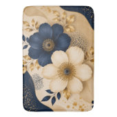 Navy Blau & Gold Botanisches Blumenmuster Badematte (Vorderseite Vertikal)