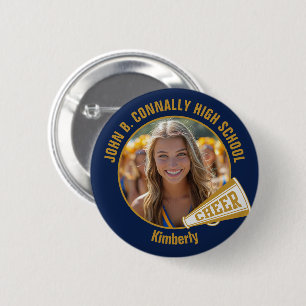 Navy Blau Gold Cheerleader Foto High School Button