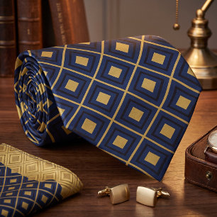 Navy Blau Gold Diamant Quadrat geometrisches Muste Krawatte