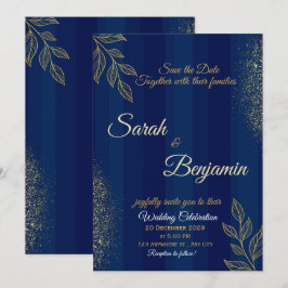 Navy Blau Gold Elegante Hochzeits-Einladung Einladung