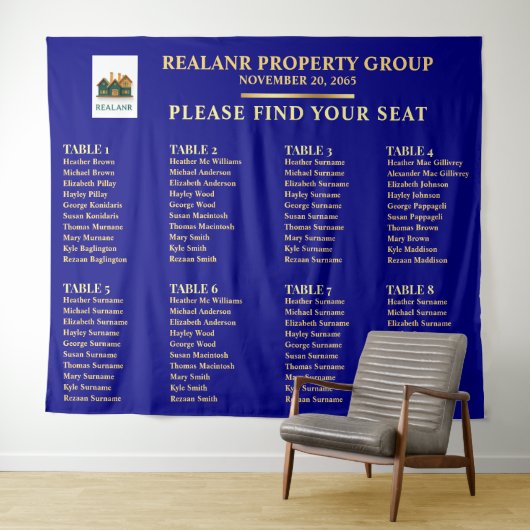 Navy Blau Gold Firmen Sitzplan Logo Wandteppich (Beispiel (Horizontal))