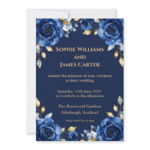 Navy Blau & Gold Florale Luxus-Hochzeits-Einladung