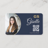 Navy Blau Gold Foto Monogramm Realtor QR Code  Visitenkarte (Vorderseite)