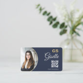Navy Blau Gold Foto Monogramm Realtor QR Code  Visitenkarte (Stehend Vorderseite)