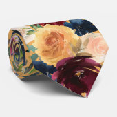Navy Blau, Gold Gelb, Rosa Wein Blumenstrauß Tie Krawatte (Gerollt)