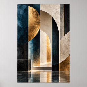 Navy Blau Gold Geometrische Architektonische Abstr Poster