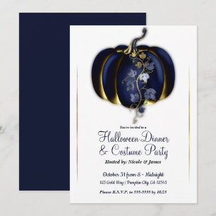 Navy Blau Gold Glam Kürbis Halloween Dinnerparty Einladung