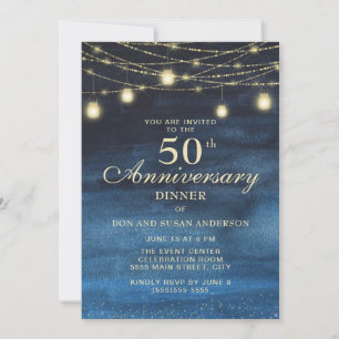 Navy Blau Gold Glitter 50. Hochzeitstag Einladung