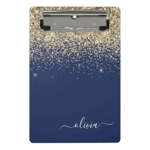 Navy Blau Gold Glitter Girly Monogramm Name Mini Klemmbrett